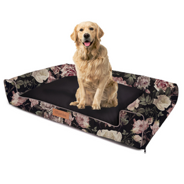 Legowisko dla psa z personalizacją czarne + róże XXL