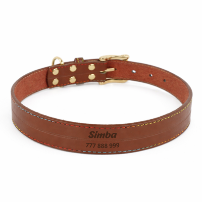 Skórzana obroża z personalizacją CANDY brązowa