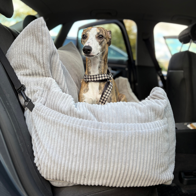 Fotelik samochodowy i legowisko 2w1 dla dużego psa - sztruks szary