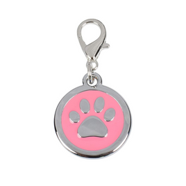 Personalizowana metalowa adresówka dla psa lub kota - różowa ze srebrną łapką