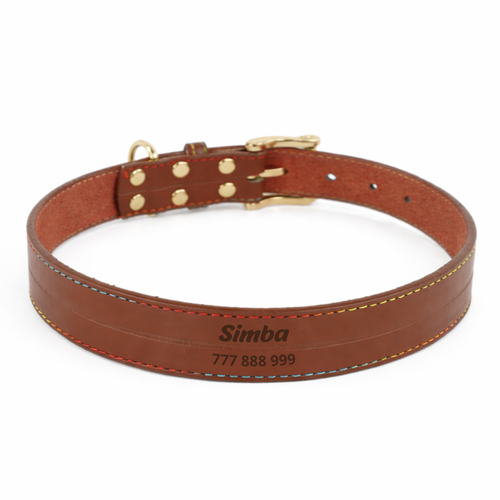 Skórzana obroża z personalizacją CANDY brązowa