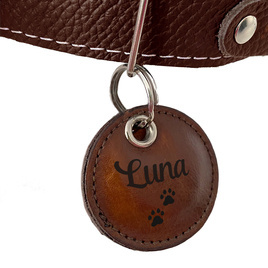 Personalizowana adresówka skórzana dla psa lub kota brązowa