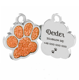 Personalizowana metalowa adresówka dla psa lub kota - pomarańczowy brokat