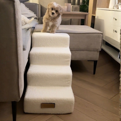 Schodki dla psa / kota 4-stopniowe - baranek jasny beż