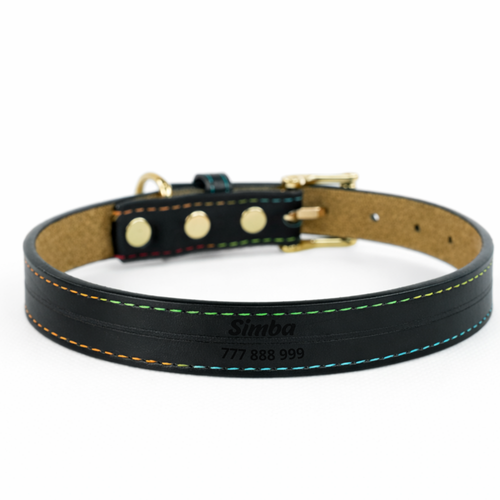 Skórzana obroża z personalizacją CANDY czarna