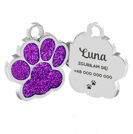 Personalizowana metalowa adresówka dla psa lub kota - fioletowy brokat