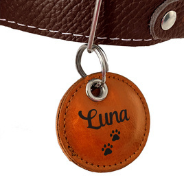 Personalizowana adresówka skórzana dla psa lub kota camel