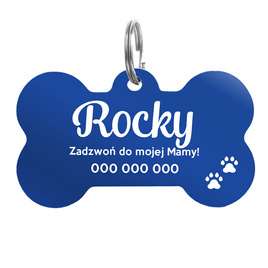 Personalizowana duża adresówka dla psa aluminium niebieska