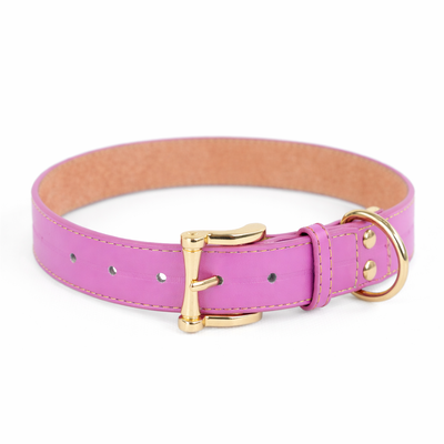 Skórzana obroża z personalizacją CANDY różowa