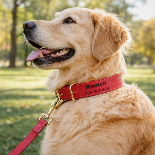 Skórzana obroża z personalizacją CANDY czerwona