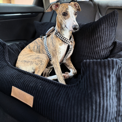 Fotelik samochodowy i legowisko 2w1 dla dużego psa - sztruks czarny