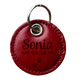 Personalizowana adresówka skórzana dla psa lub kota czerwona
