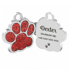 Personalizowana metalowa adresówka dla psa lub kota - czerwony brokat